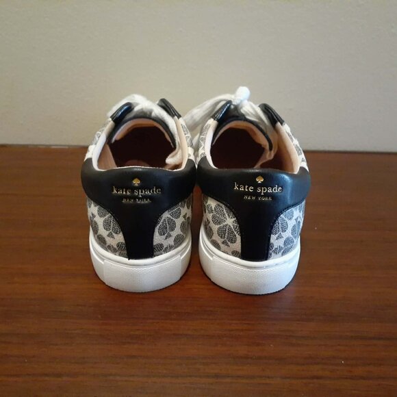 Kate Spade Erin Spade Flower Printed Leather Sneaker in White/Black - Picture 5 of 7